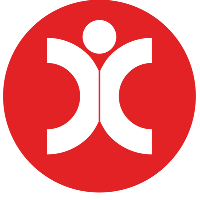 Logo of Human Concern International with a red circle and white symbol